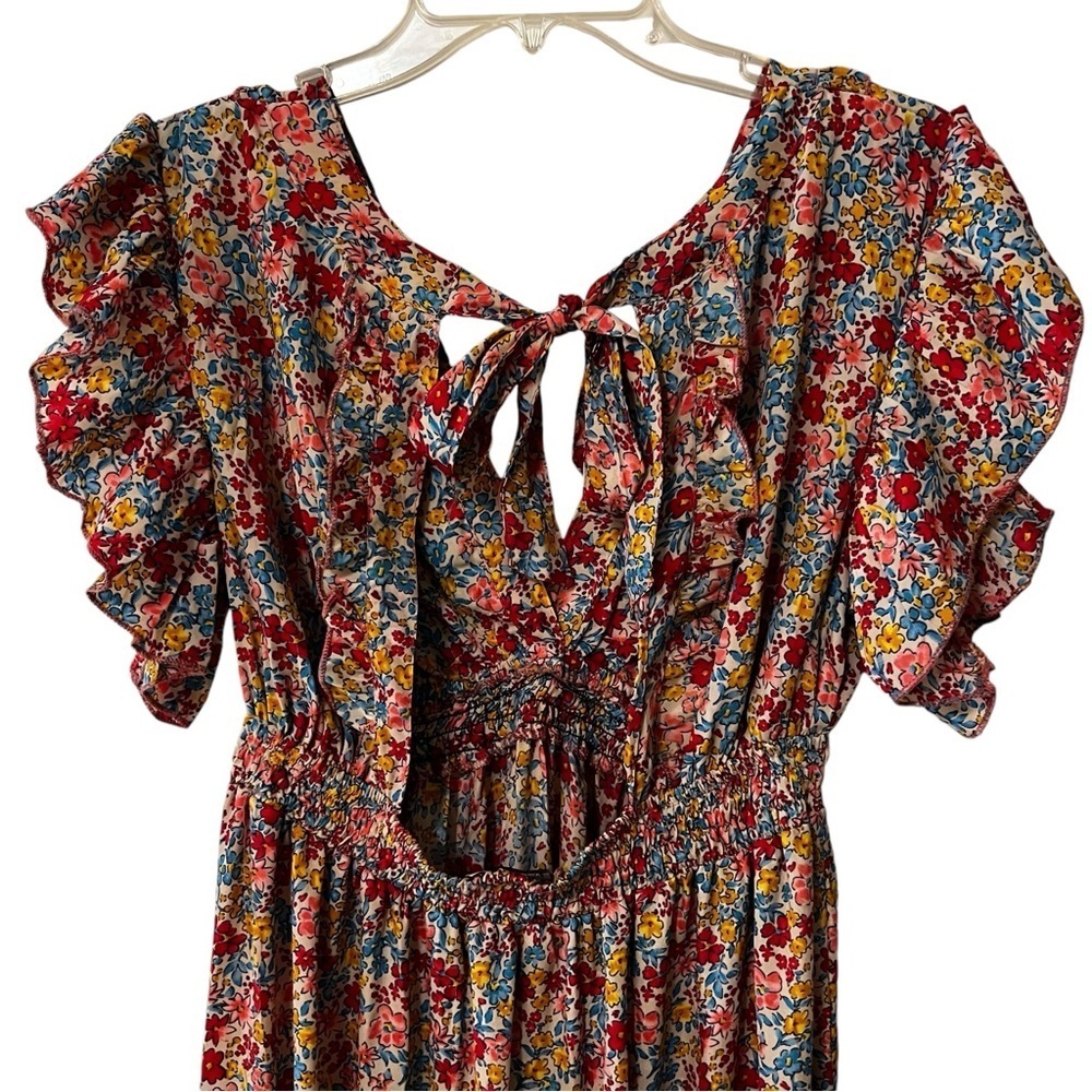 Gold & Silver Paris Ditzy Floral  Flutter Sleeves Smocked Waist Coquette 12 - Picture 7 of 15